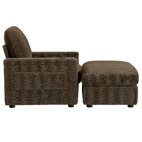 Oversized Chaise Lounge Indoor Rabbit Fur Sofa Bed With Storage Ottoman And Armrests Cup Holders With Deep Seat