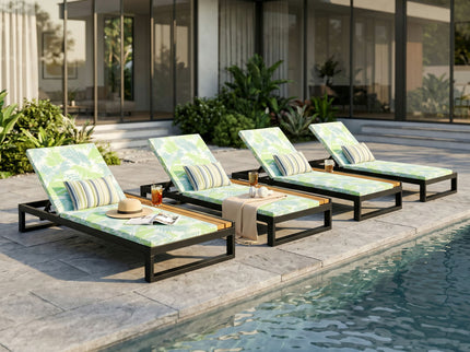 Chaise Lounge Set, 5 Position Adjustable, Flat Side Surface Storage