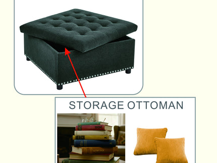 Square Tufted Storage Ottoman With Nailhead Trim