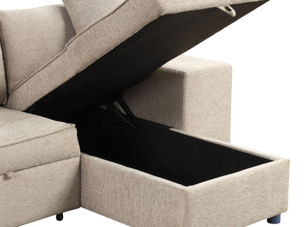 Modern L-Shape 3 Seat Reversible Sectional Couch, Pull Out Sleeper Sofa With Storage Chaise And 2 Stools For Living Room Furniture Set