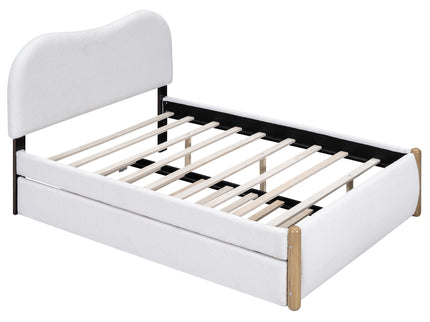 Upholstered Platform Bed With Wood Supporting Feet And Trundle