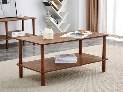 Modern 2 Tier Coffee Table With Open Storage Shelf For Living Room
