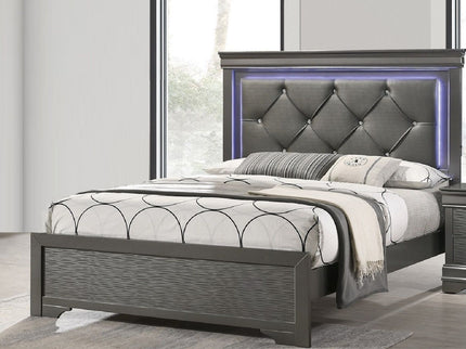 Tufted Headboard Bed With LED Lighting