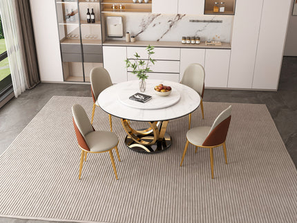 Round Dining Table With 360° Smooth Lazy Susan For Dining Room - Gold / Black / White