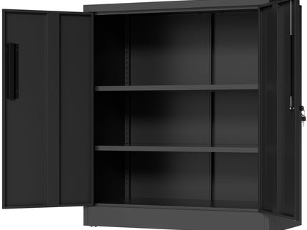 Heavy Duty Storage Cabinet With Lock, 2 Door File Cabinet With 2 Adjustable Shelves - Black