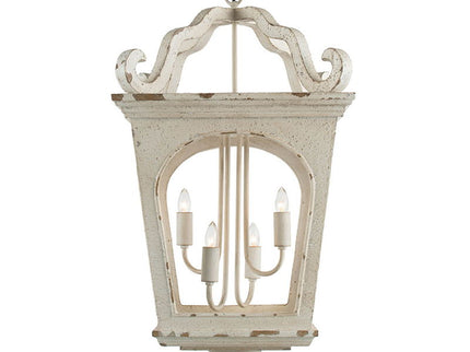 4 Light Wood Chandelier, Hanging Light Fixture With Adjustable Chain For Kitchen, Bulb Not Included - Cream White