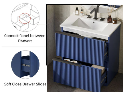 Fluted Bathroom Vanity With Ceramic Sink, Freestanding Cabinet