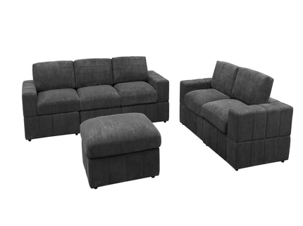 Oversized Modular Sectional Sofa Set With Loveseat & Ottoman, 6 Piece Living Room Furniture - Dark Gray