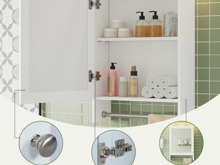 3 In 1 Wall Mounted Bathroom Mirror Cabinet With Adjustable Shelf, Soft Close Door, Mirror & Towel Bar - White