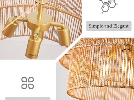 Chandelier, 2 Tier Boho Wabi Sabi Pendant Light, Hanging Ceiling Lamp - Gold