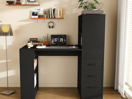 Computer Desk With 4 In 1 Socket & 3 Drawers, 4 Tier Shelves