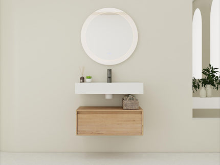 Wall Mounted Bathroom Vanity With Resin Sink And Soft Close Drawer In Imitative - Imitative Oak
