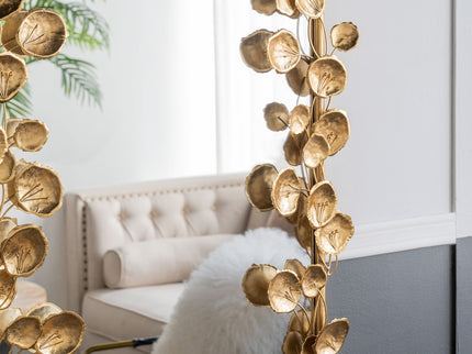 Full Length Mirror With en Leaf Accents, Floor Miiror For Living Room Bedroom - Gold