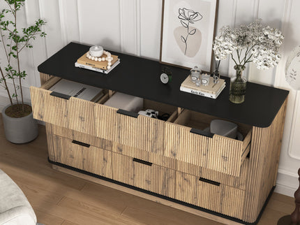 Modern 9 Drawer Cabinet With Metal Rounded Corners Multi Functional Storage - Black