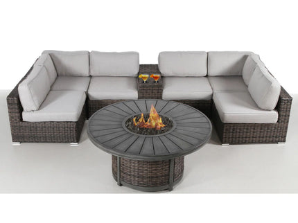 All Weather 4 Person Patio Sofa Set With Fire Pit And Side Table Rustproof - Brown