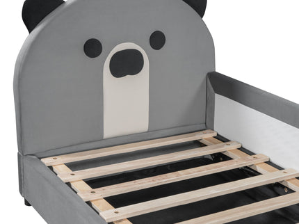 Upholstered Daybed With Bear Shaped Headboard, Hydraulic System And Breathable Fence
