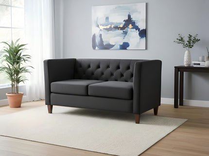 Button Tufted Loveseat, 2 Seater With Square Arm Couch For Living Room