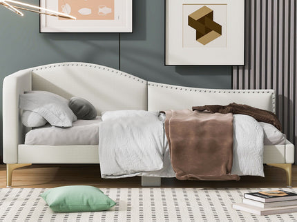 Upholstered Daybed With Headboard And Armrest, Support Legs