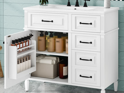 Modern Bathroom Vanity With Sink Top, Flip Drawer Design