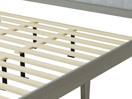 Mid Century Modern Platform Bed With Upholstered Headboard