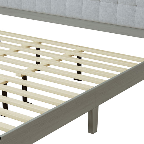 Mid Century Modern Platform Bed With Upholstered Headboard