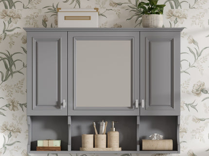 Wall Mounted Bathroom Medicine Wall Cabinet With Mirror & Open Shelves