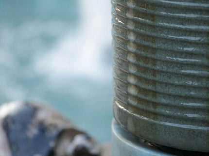 Large Modern Cylinder Ribbed Tower Water Fountain, Contemporary Outdoor Bird Bath