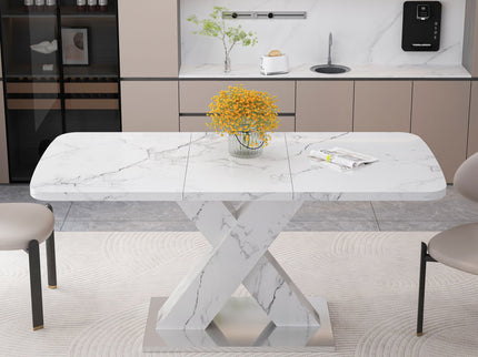 Modern Rectangle Dining Table With Stretchable TopAnd X Shape Legs