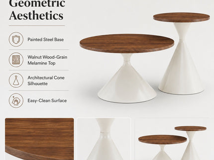 2 Piece Round Coffee Table Set - Walnut / White