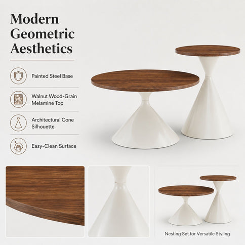 2 Piece Round Coffee Table Set - Walnut / White