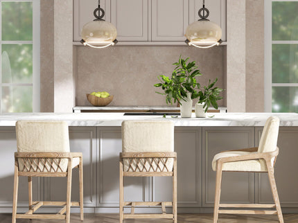 Arizona - Solid Ash Upholstered Counter Stool With Rope Detail - Creme De La Creme White