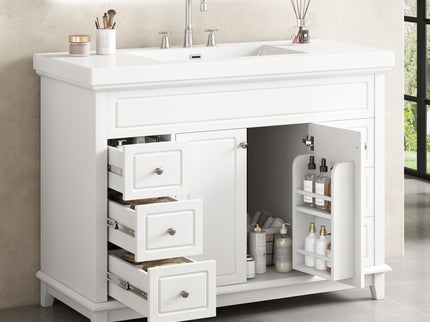 Bathroom Vanity & Sink, 6 Soft Close Drawers & Double Doors - White