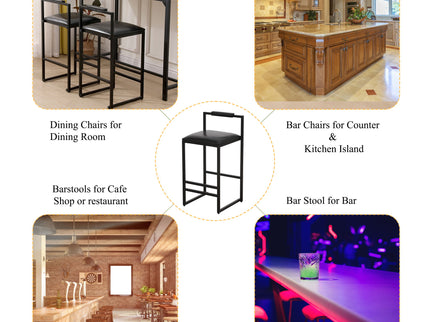 Elegant Bar Stool Set With Backrest And Footrest, Counter Height (Set of 2)