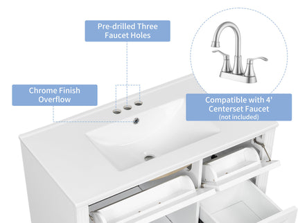 Modern Bathroom Vanity With Sink, 4 Drawers, Soft-Close Door, Adjustable Shelf