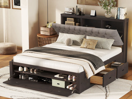 Platform Bed With Storage Headboard, Shoe Rack And 4 Drawers