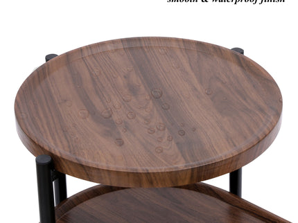 Round Coffee Table With Storage Tray 2 Tier Oval End Tables Wooden Small Side Table For Living Room