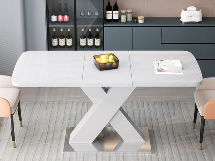 Rectangle Dining Table, Stretchable, X Shape Legs - White