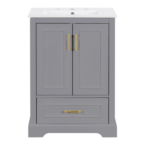 Bathroom Vanity With Sink, 1 Divided Drawer And 2 Soft Close Doors With Double Shelf