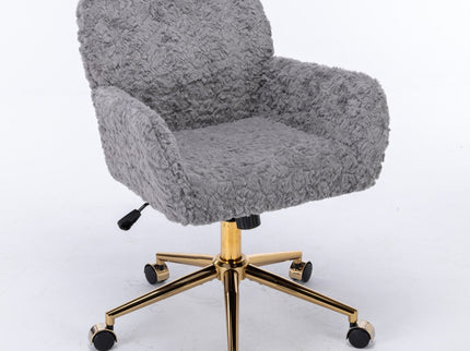 Office Chair, Artificial Rabbit Hair Home Office Chair With Metal Base, Adjustable Desk Chair Swivel Office Chair, Vanity Chair