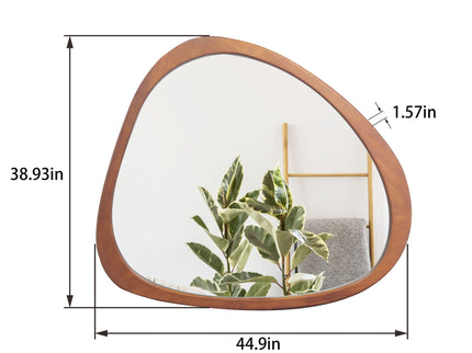 Asymmetrical Wall Mirror Wooden Framed Mirror Large Sized Dressing Mirror, For Living Room, Bedroom, Bathroom, Hallway Or Entry Way - Natural Wood