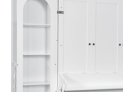 French Style Murphy Platform Bed With Shelf, Side Cabinets, Drawers And LED