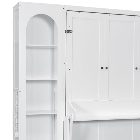 French Style Murphy Platform Bed With Shelf, Side Cabinets, Drawers And LED