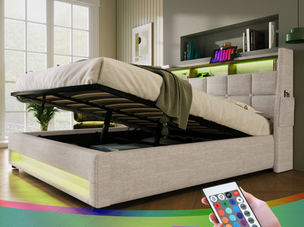 Upholstered Platform Bed With A Hydraulic Storage System, LED And USB Charging (Without Mattress)
