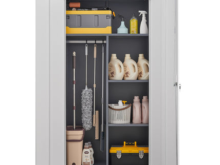 Wardrobe With Hanging Rod And Compartments, Lockable Closet With Locks & Keys For Bedroom - Gray