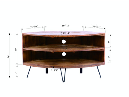 Fan Shape Reclaimed Wood Corner Media Table For Living Room Wise Use Your Space - Natural