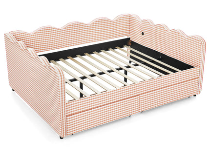 Gingham Daybed & USB Charging Port, Wave Shaped Design