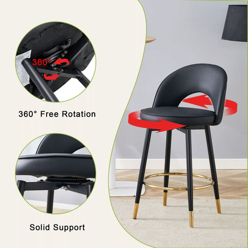 Modern Upholstered 360° Rotatable Bar Chair With Metal Legs For Dining Room (Set of 2)