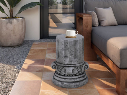 Outdoor End Table, Round Side Table For Patio And Garden - Antique Gray