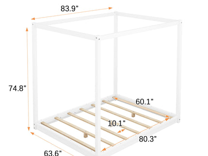 Wood Canopy Platform Bed With Support Legs And Airflow Slats
