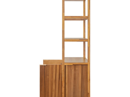 Tall Storage Bookcase Cabinet With 2 Open Shelves & Double Doors, Freestanding Shelving Unit - Natural